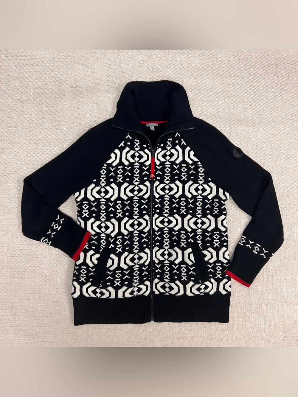 T by Talbots Zip Front Coatigan Wintery Geo Fair Isle Sweater Jacket M